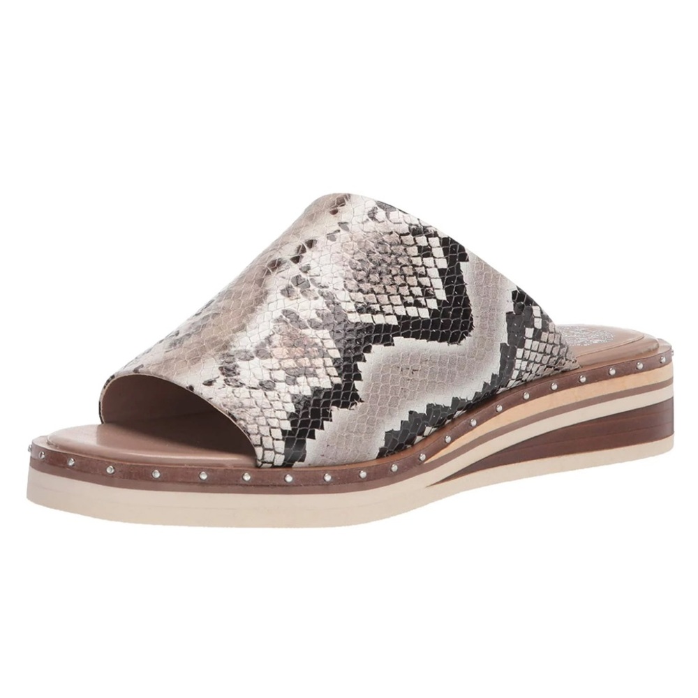 New Vince Comuto Meralda Snakeskin Leather Low Wedge Slide Sandals Women’s 8.5M